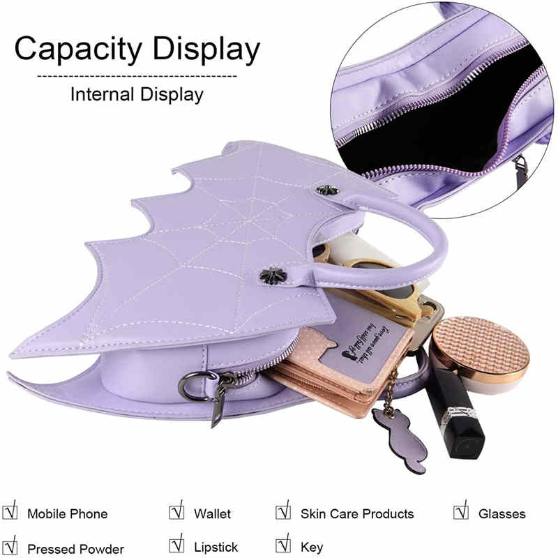 Women Novelty Bat Shoulder Bag Fashion Halloween Handbags-Purple