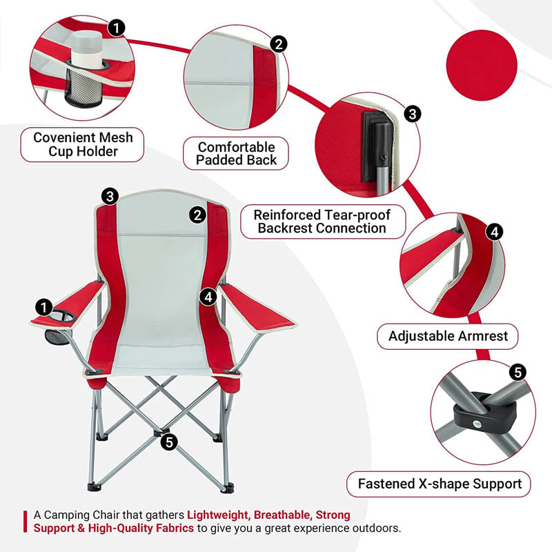 Lightweight Camping Chair with Arm Rest Cup Holder and Carry Bag-Red