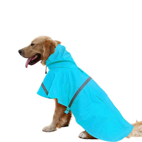 Dog Raincoats Hooded Adjustable Waterproof with Reflective Strip Poncho-LakeBlue