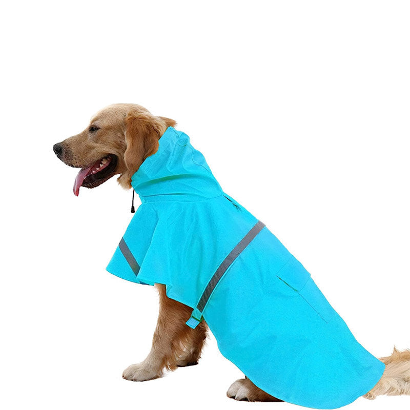 Dog Raincoats Hooded Adjustable Waterproof with Reflective Strip Poncho-LakeBlue