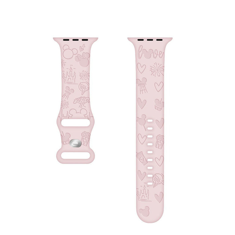 Cartoon Engraved Bands Silicone Castle Pattern for Apple Watch-PinkA