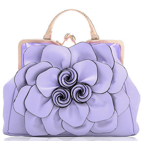 Womens Rose Flower Evening Clutches Formal Party Totes Shoulder Bag-LightPurple