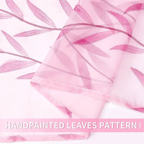 2 Panels Sheer Curtains Rod Pocket Willow Leaves Print for Living Room-Pink