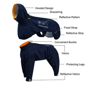 Dog Raincoat 4 Legs Waterproof with Hood Leash Hole for Large Dog-Navy Blue