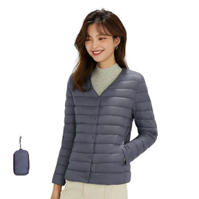 Womens Down Jacket Packable Lightweight Two Wear Waterproof Coat-DarkBlue