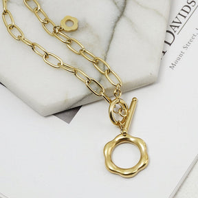 OT Buckle Vintage Flower Pendant Necklace For Women Girls