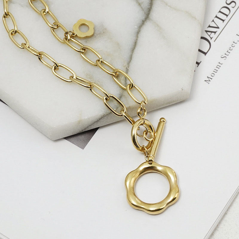 OT Buckle Vintage Flower Pendant Necklace For Women Girls