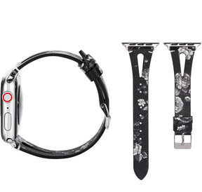 Fashion Triangle Hole Leather Watch Band For Apple Watch SE/6/5/4/3/2/1(Grey Flower)