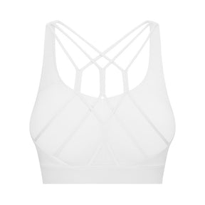 Strappy Sports Bra Breathable Wirefree Crop Basic Tops for Running-White