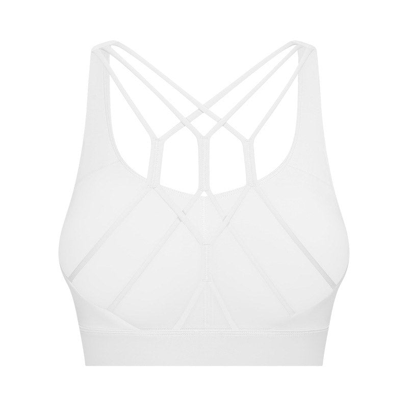 Strappy Sports Bra Breathable Wirefree Crop Basic Tops for Running-White