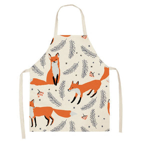 Cartoon Fox Print Apron for Kids Adults Painting Gardening-A1