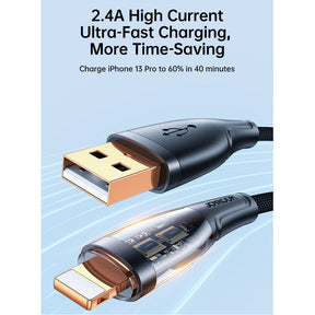 1.2m 2.4A USB A to Lightning Cable Smart Auto Disconnect for iPhone iPad-Black