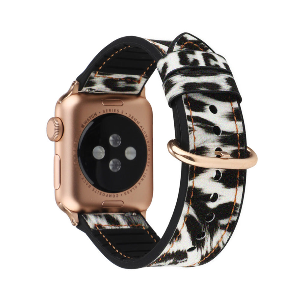 Fluorescent Leopard PU Leather Watch Band Microfiber Design For Apple Watch SE/6/5/4/3/2/1(Silver)