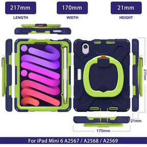 OnePieceB iPad Case For iPad Mini 6 Rugged Shockproof Case With Holder and Shoulder Strap-NavyLime