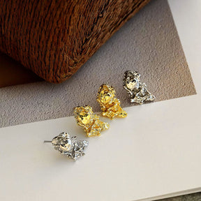 Retro Irregular Metal Stud Earrings for Women Girls Gift-Gold