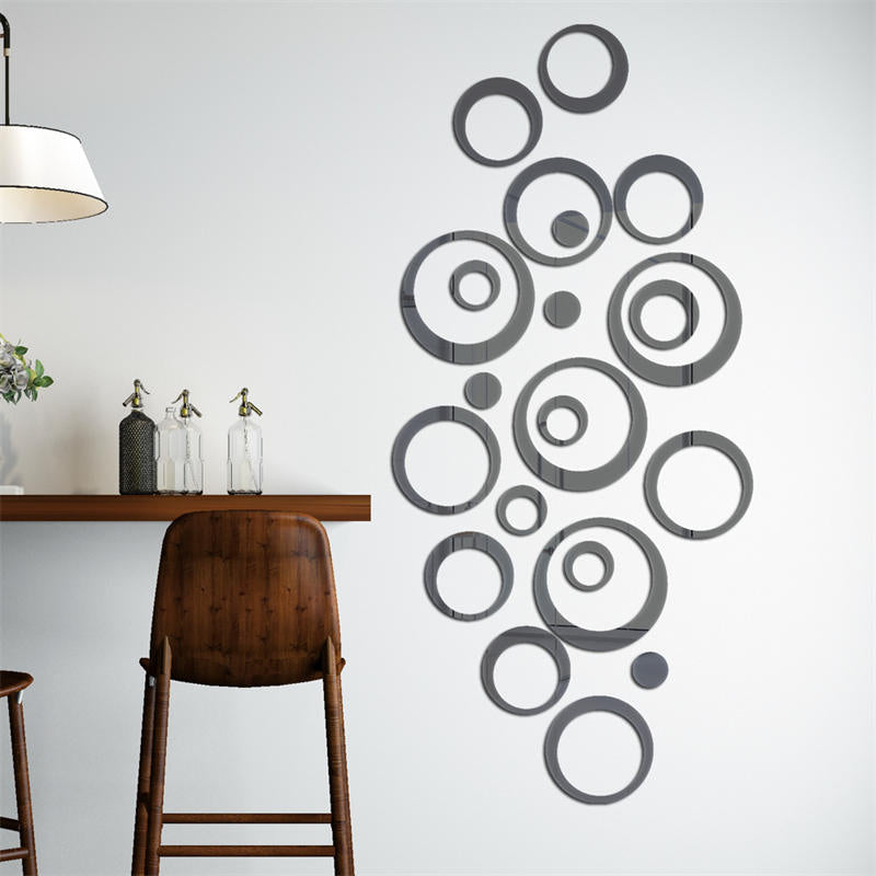 Removable 3D Acrylic Crystal Circles Rings Dots Home Art Decor Wall Stickers-Black