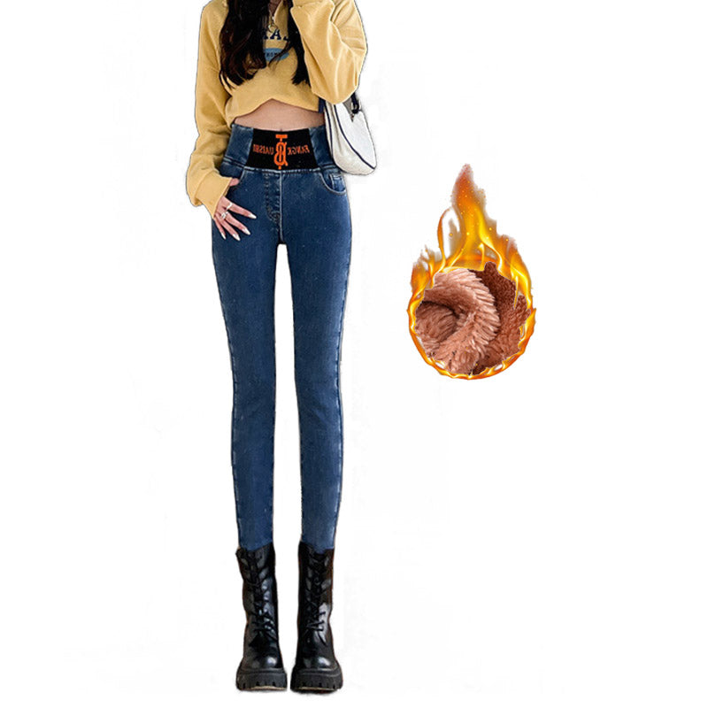 Womens Fleece Jeggings Stretch Tummy Control Jean Pants with Pocket-Retro