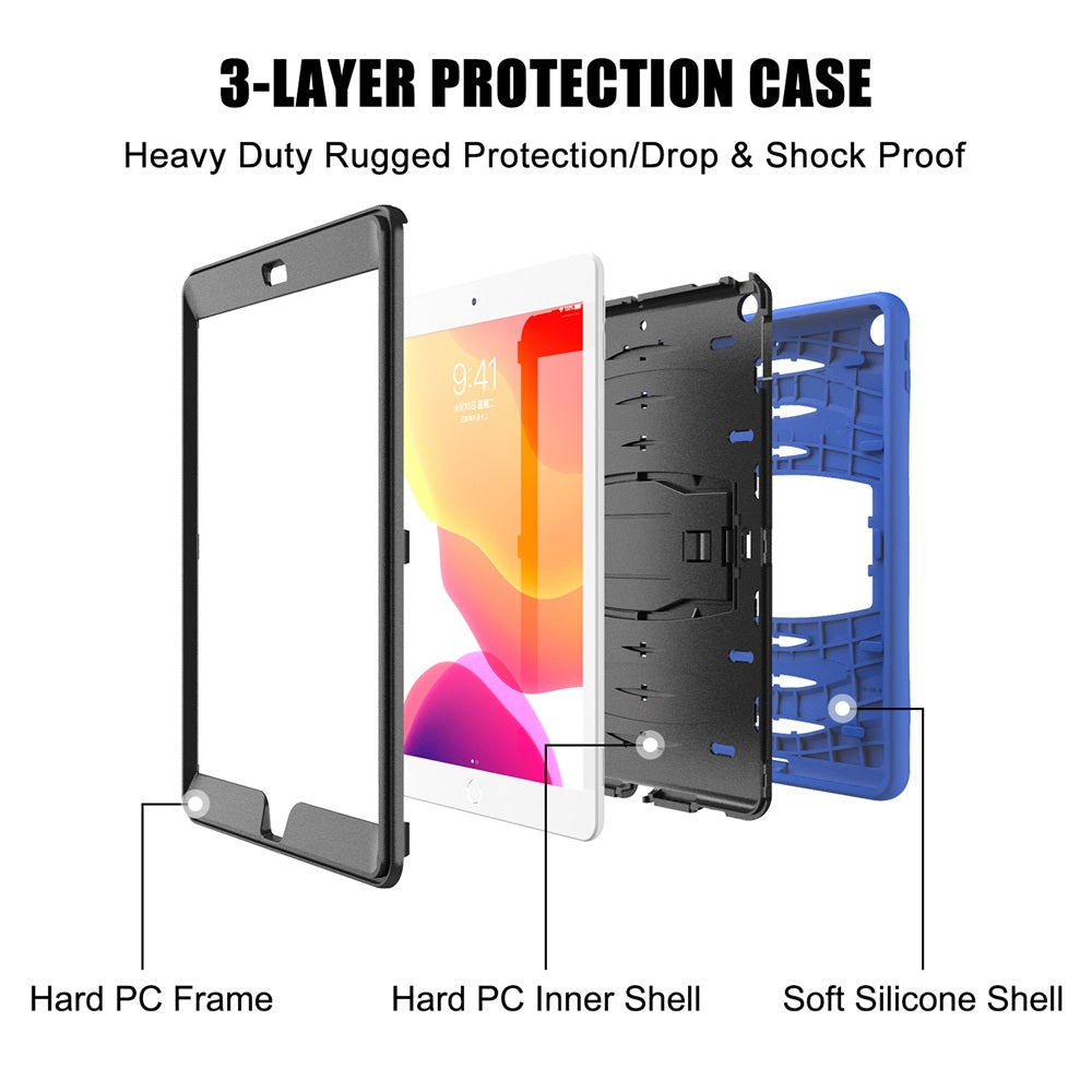 Shock Wave Kickstand Case Anti-Fall Protection With Pencil Holder+Cap For New iPad 7 10.2inch(2019)-Blue