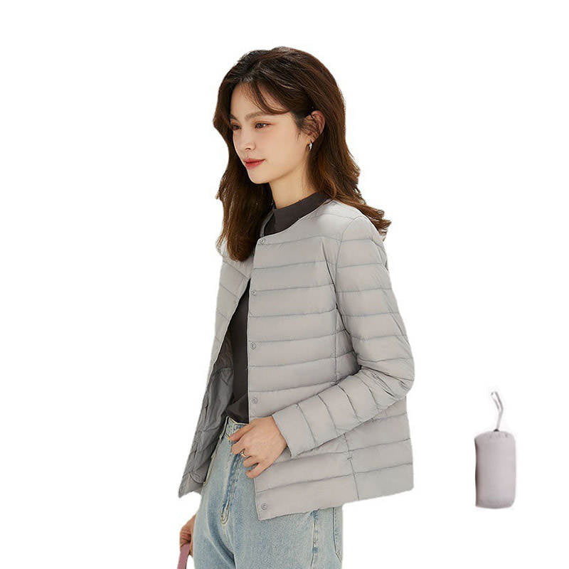 Womens Down Jacket Packable Lightweight Two Wear Waterproof Coat-LightGrey