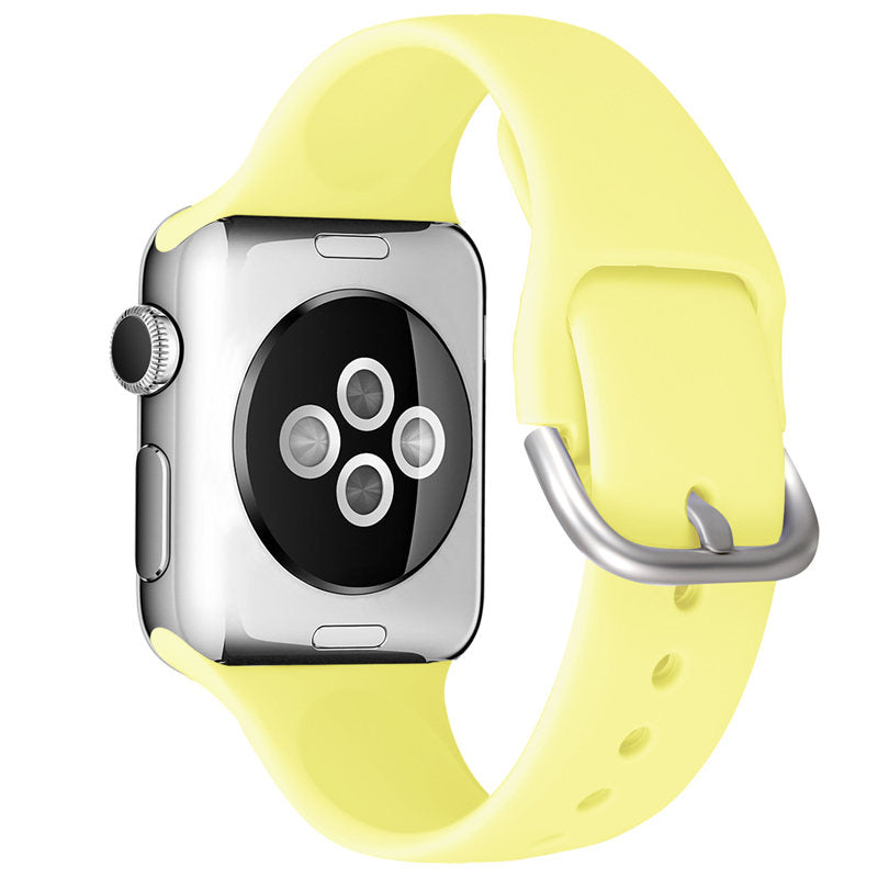 Silicone Sport Replacement Strap with Classic Clasp for iWatch Series SE 6 5 4 3 2 1-LightYellow