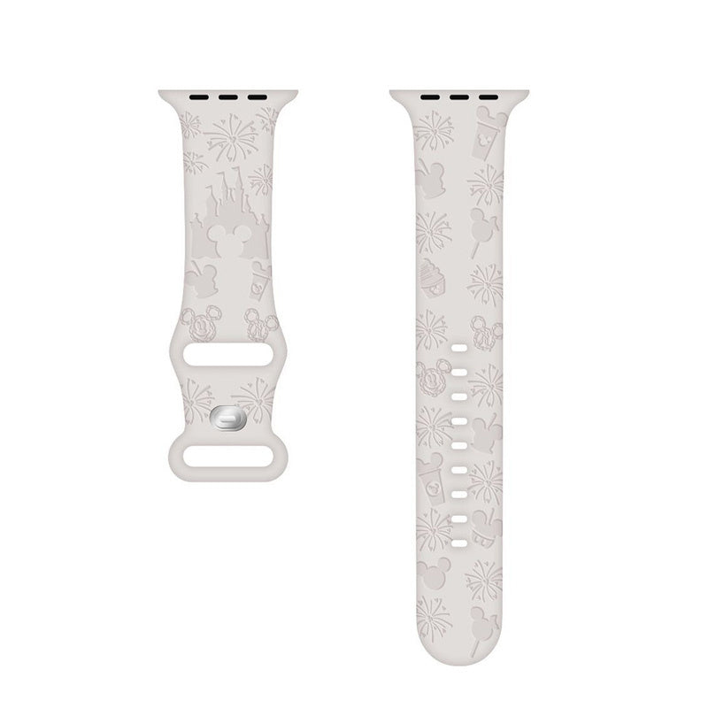 Cartoon Engraved Bands Silicone Castle Pattern for Apple Watch-WhiteB