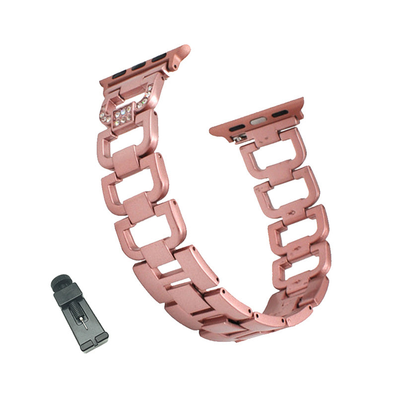 D Shape Stainless Steel Watch Band Adjustable Wristbands for Apple IWatch Series SE/1/2/3/4/5/6 For Women Men-Rose Pink