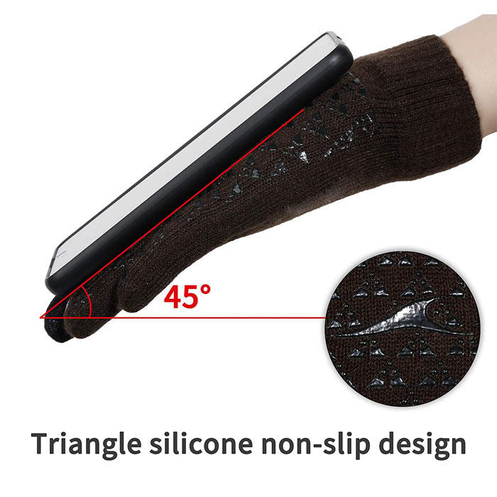 WIWU Winter Woman Gloves Upgraded Touch Screen Anti-Slip Silicone Gel Elastic Cuff Thermal-Brown+Coffee White-DZ32