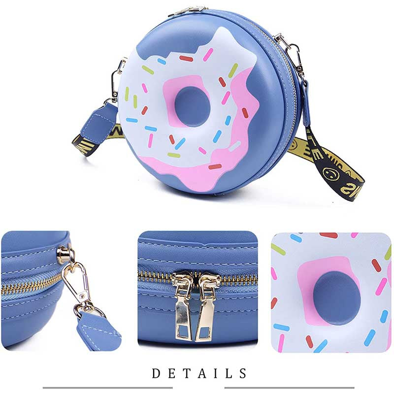 Womens Doughnut Crossbody Purse PU Shoulder Bag-Blue