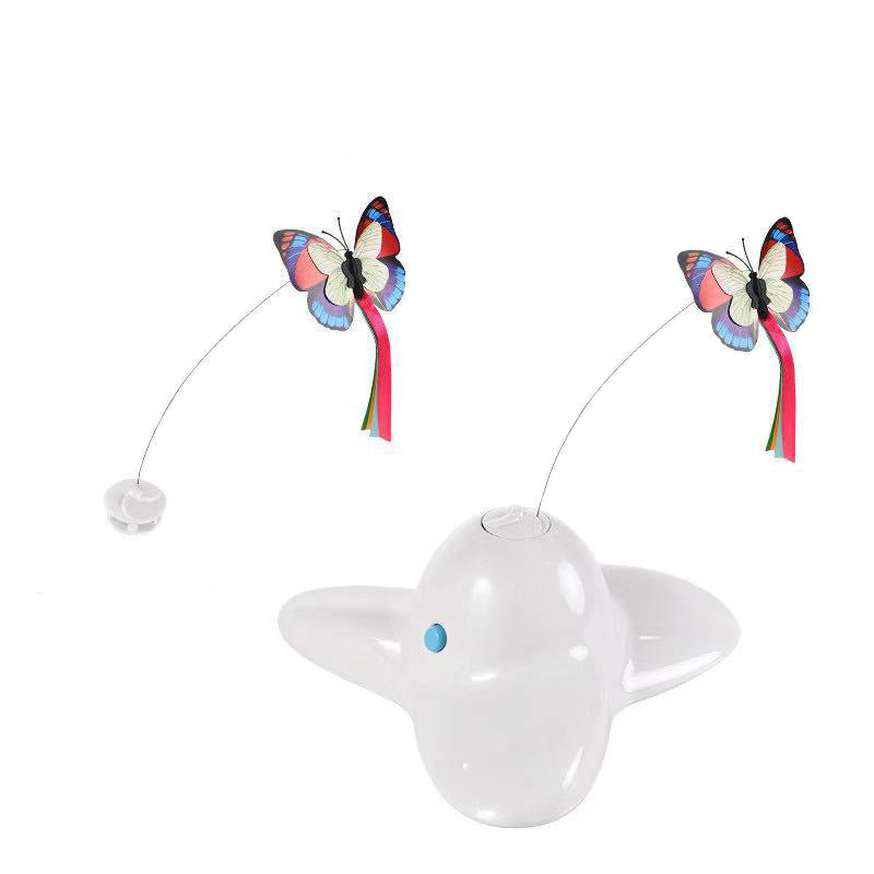 Cat Toy Butterfly Electric Flutter Rotating Kitten Toys with Replacement Butterfly-White