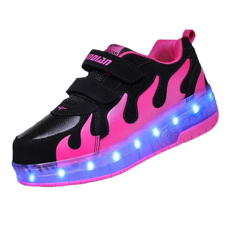 Roller Shoes Chargeable for Girls Boys Kids LED Sneakers-BlackPink