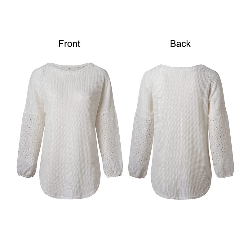 Womens Off Shoulder Tops Waffle Knit Lantern Long Sleeve Pullover-White