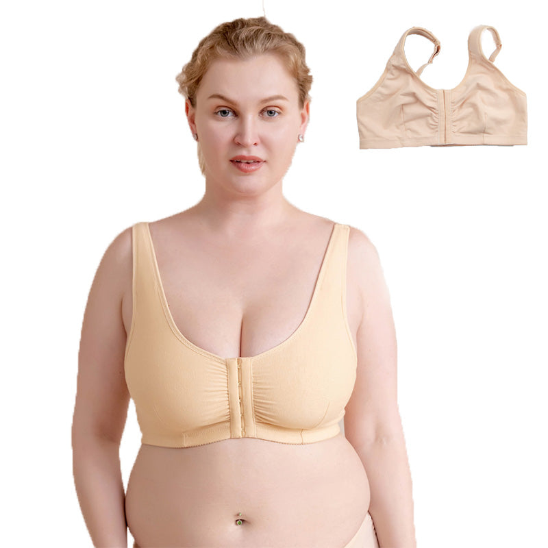 Womens Cotton Bra Front Closure Adjustable Wireless Underwear-Skin