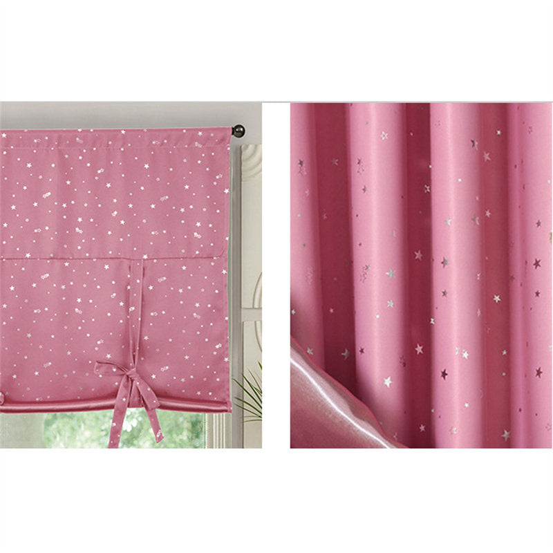 Rod Pocket Star Blackout Roman Curtain Tie Up Small Window Curtain 46X63In-Pink