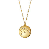 12 Constellation Coin Disc Gold Necklace Engraving Astrology Pendant-Aquarius