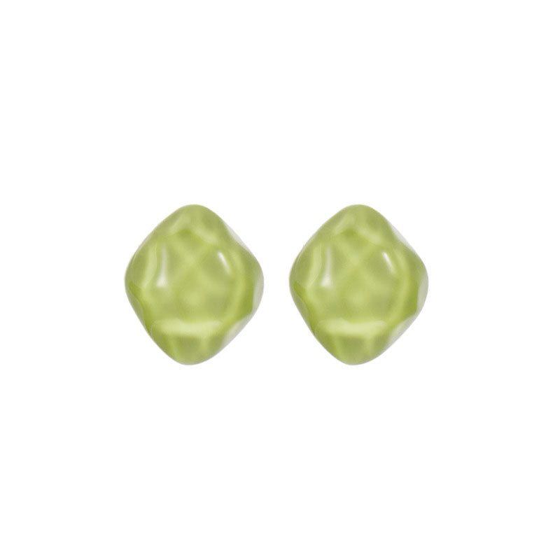 Cute Irregular Marble Resin Stud Earrings-Green