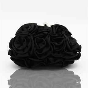 Roses Clutch Purse Satin Money Clip Evening Handbag-Black