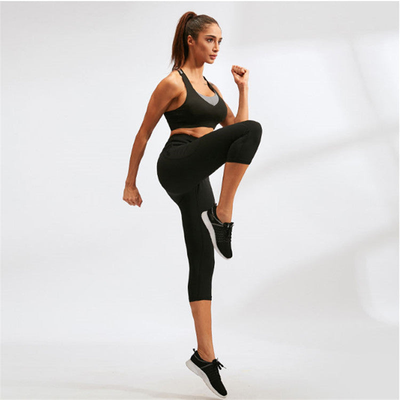 Adore Women Yoga Pants With Pockets High Waist Running Fitness Leggings Sports Quick Drying Tight Pants 92303-Black