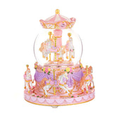 Carousel Snow Globe with Light Music Box Birthday Gift for Girls-Pink