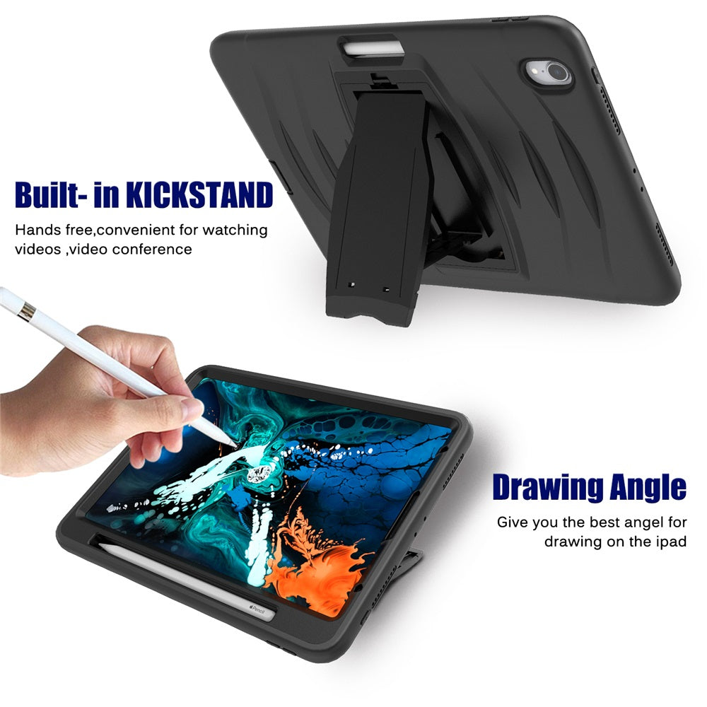 Shock Wave Kickstand Case Anti-Fall Protection With Pencil Holder For iPad Pro12.9 (2018)-Black