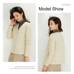 Womens Down Jacket Packable Lightweight Two Wear Waterproof Coat-OffWhite