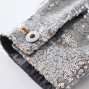 Kids Unicorn Jean Jacket Toddler Girls Denim Coat with Sparkly Sleeve-Blue