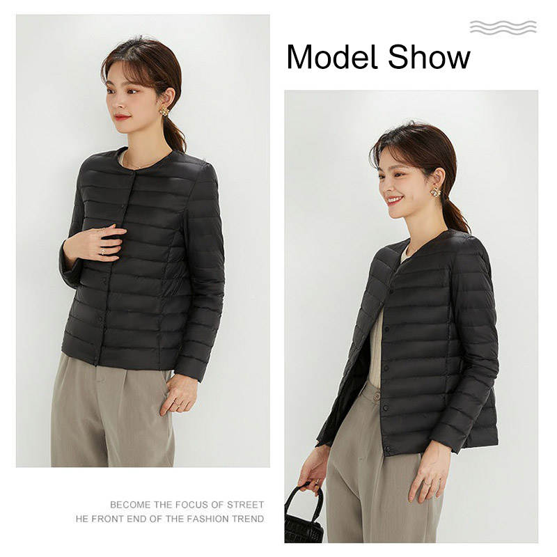 Womens Down Jacket Packable Lightweight Two Wear Waterproof Coat-Black