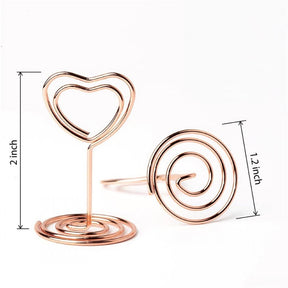 20 Pieces Mini Place Card Holders Table Number Stand Table Card Holder Wire Table Picture Photo Holder-Rose Gold-heart Shaped