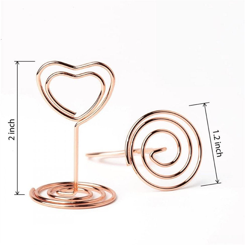 20 Pieces Mini Place Card Holders Table Number Stand Table Card Holder Wire Table Picture Photo Holder-Rose Gold-heart Shaped