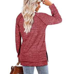 Womens Fall Crewneck Tunic Tops Loose Long Sleeve-Red