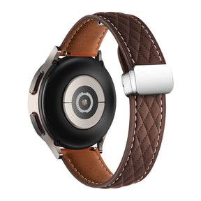 20mm Classic Leather Band Silver Folding Buckle for Samsung Huawei Watch-Coffee