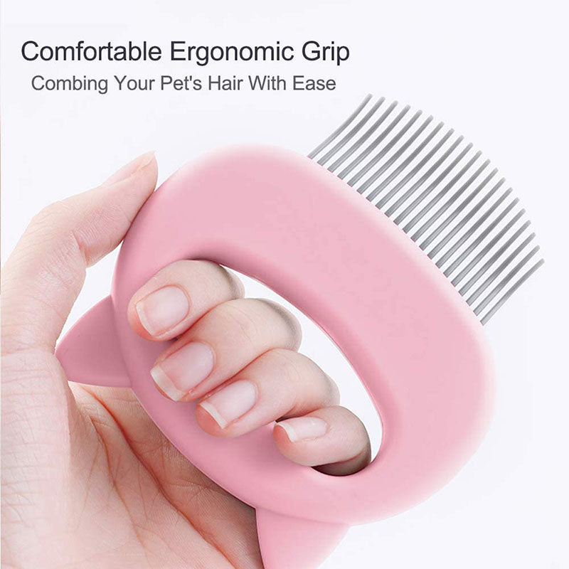 Pet Hair Removal Massaging Shell Comb Soft Deshedding Brush for Long and Short Hair Puppy Bunny-Pink