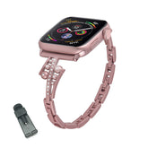 JCZ Watch Band Diamond Rhinestone Stainless Steel Wristbands for Apple IWatch Series 1/2/3/4/5/6/SE For Women-Rose Pink