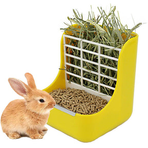 2 in 1 Hay and Food Bin Feeder Hanging Manger Rack-Yellow