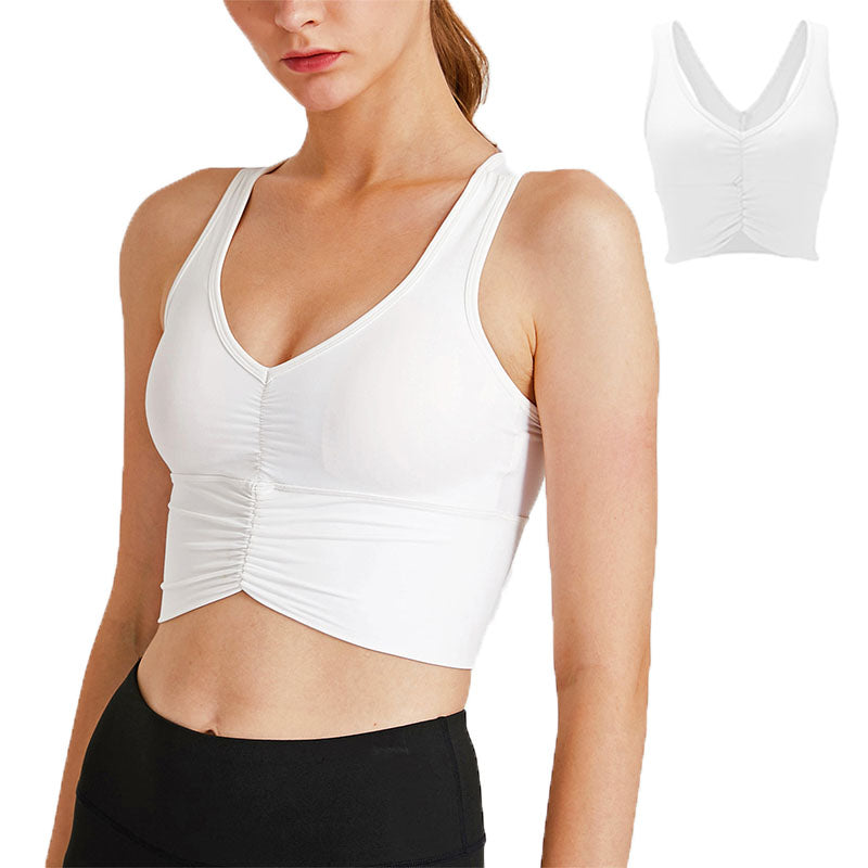 Medium Support Sports Bra Scrunched Front Fitness Racerback Vest-White